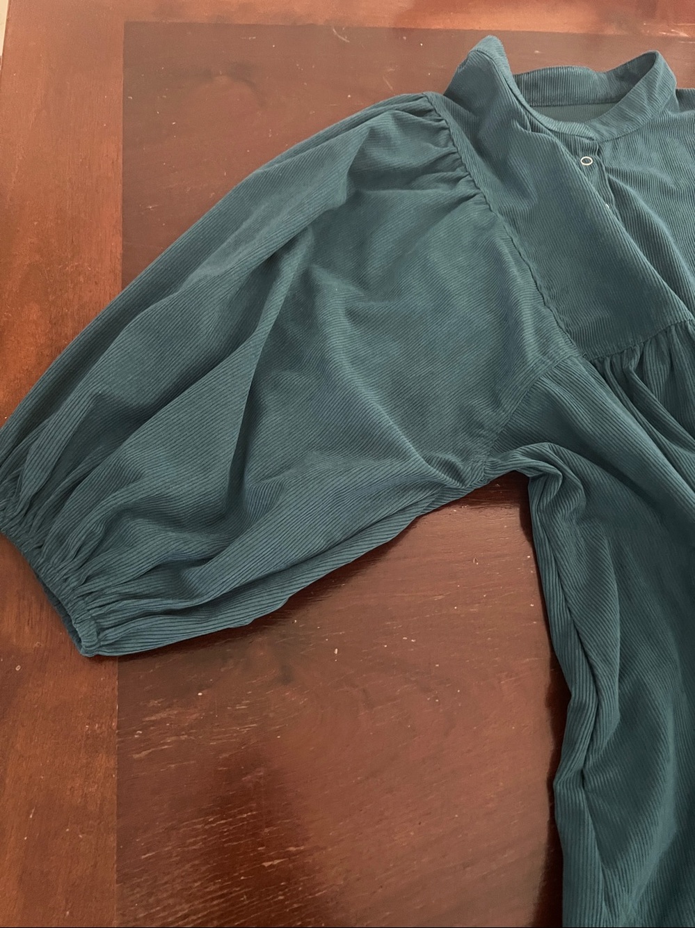 Teal-Blue/Green Corduroy Snap
Buttons Empire Waist Dress | M - Picture 4 of 10